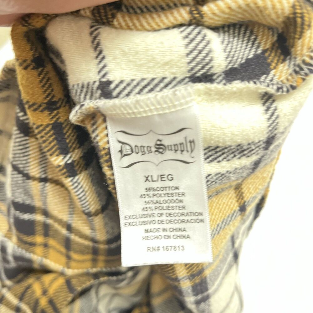 DOGG SUPPLY Men's Flannel Shirt by Snoop Dogg Yellow Black White Plaid Size XL - Picture 10 of 10